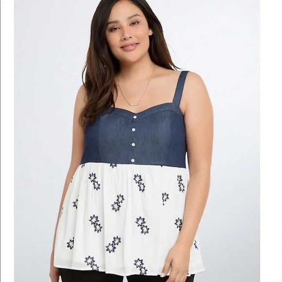 Torrid Chambray floral baby doll top - Picture 7 of 10